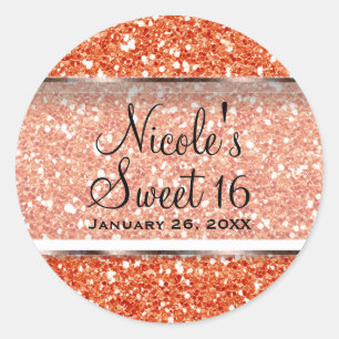 Sticker Rond Parties scintillant orange Glam Sweet 16 Personnal