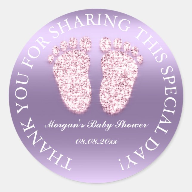 Sticker Rond Parties scintillant Pieds Baby shower Favoriser Me (Devant)