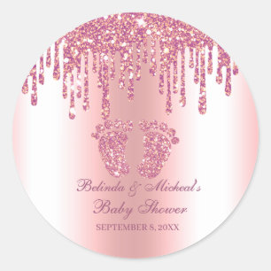 Sticker Rond Parties scintillant  Pink bébé pieds Baby shower