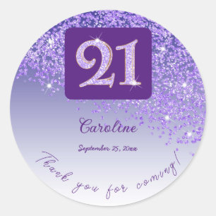 Sticker Rond Parties scintillant pourpre tombante, 21e annivers