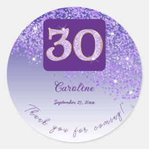 Sticker Rond Parties scintillant pourpre tombante, 30e annivers