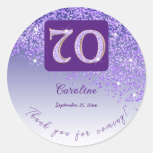Sticker Rond Parties scintillant pourpre tombante, 70e annivers