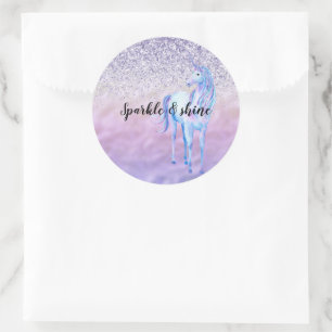 Sticker Rond Parties scintillant Purple Ombre Eyelashes Unicorn