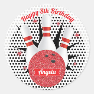Sticker Rond Parties scintillant Retro Bowling fête d'anniversa