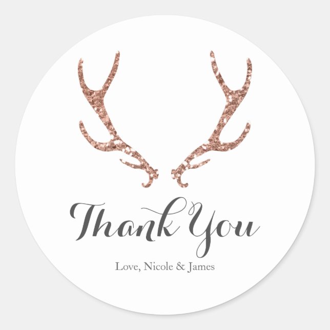 Sticker Rond Parties scintillant rose Antlers de Cerfs Rustique (Devant)