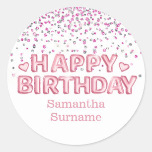 Sticker Rond Parties scintillant rose blanc 3d heureux voeux d'