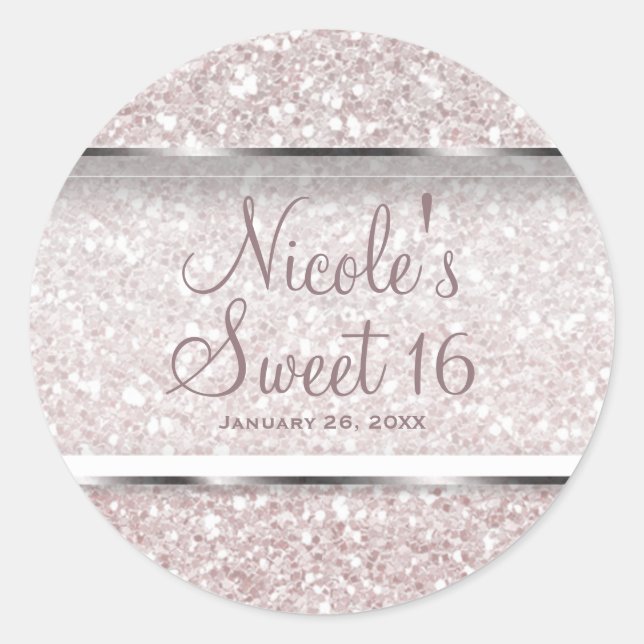 Sticker Rond Parties scintillant rose blanc glam Sweet 16 Party (Devant)