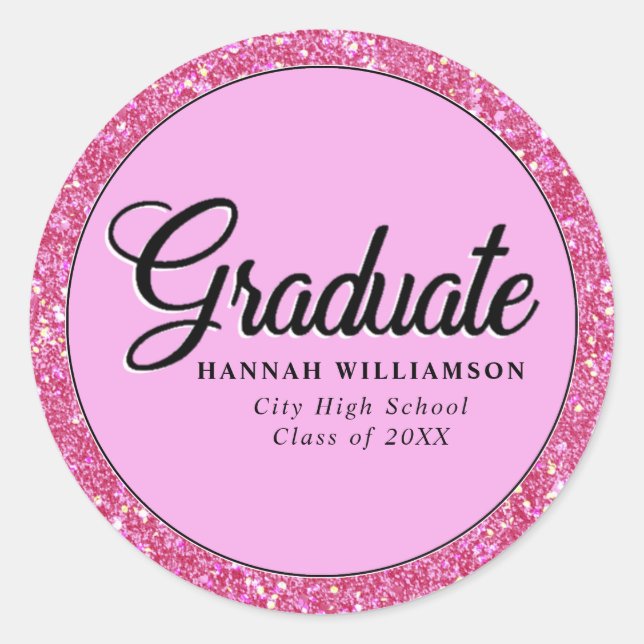 Sticker Rond Parties scintillant rose chaud Graduation personna (Devant)
