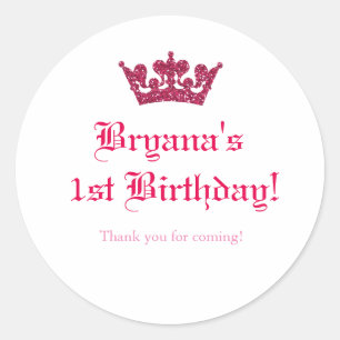 Sticker Rond Parties scintillant rose Couronne Royal Princess
