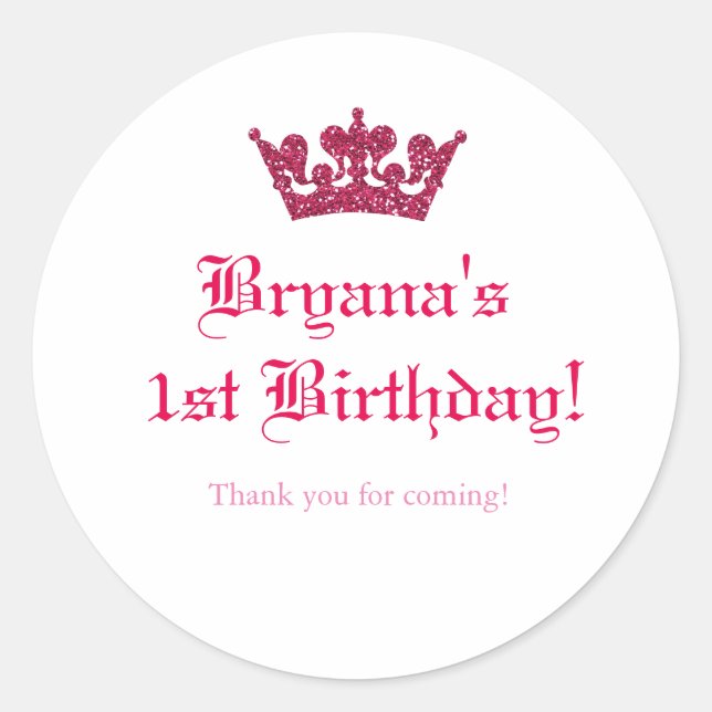 Sticker Rond Parties scintillant rose  Couronne Royal Princess  (Devant)
