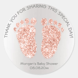 Sticker Rond Parties scintillant Rose cuivre pieds Baby shower 