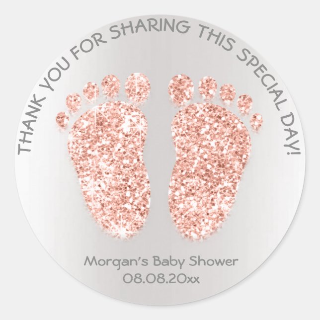Sticker Rond Parties scintillant Rose cuivre pieds Baby shower  (Devant)