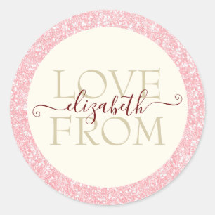 Sticker Rond Parties scintillant rose et blush Aimer du nom Per