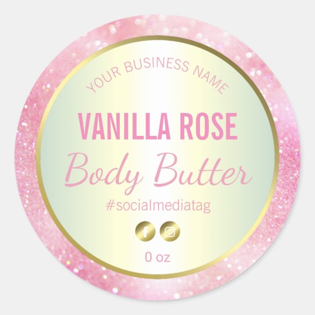 Sticker Rond Parties scintillant rose et or Holographique Étiqu (Devant)