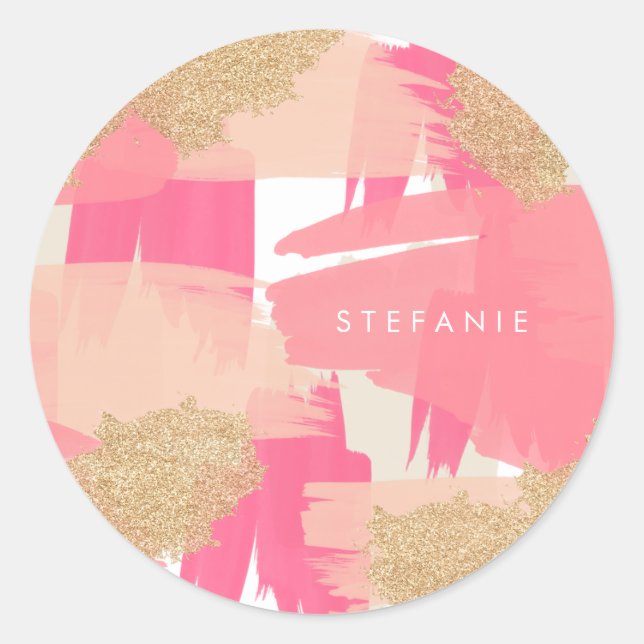 Sticker Rond Parties scintillant rose et or moderne Motif Abstr (Devant)
