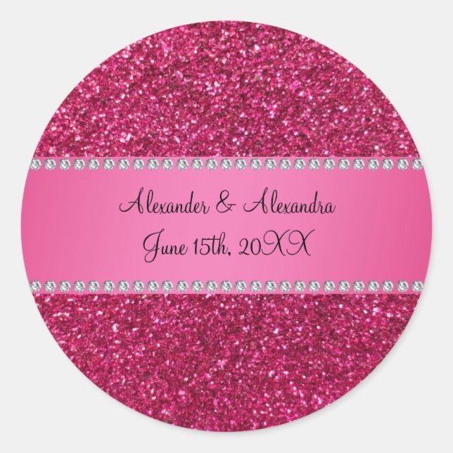 Sticker Rond Parties scintillant rose faveurs de mariage (Devant)