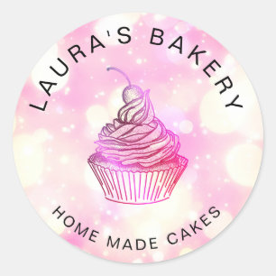 Sticker Rond Parties scintillant rose gâteaux & sucreries Cupca