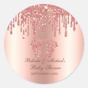 Sticker Rond Parties scintillant  Rose Gold Baby Pieds Baby sho