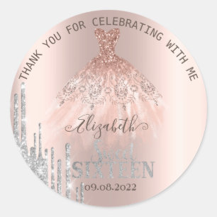 Sticker Rond Parties scintillant  Rose Gold Robe Sweet 16