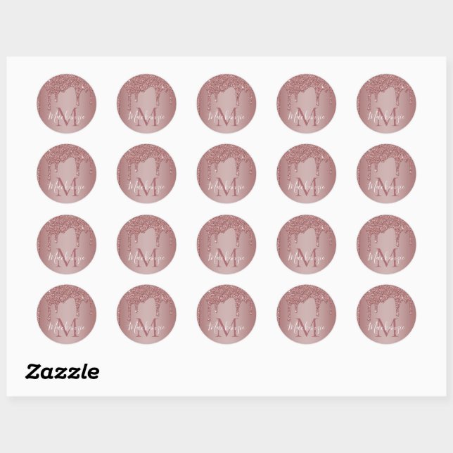 Sticker Rond Parties scintillant rose Gold Sparkle  Monogramme (Feuille)
