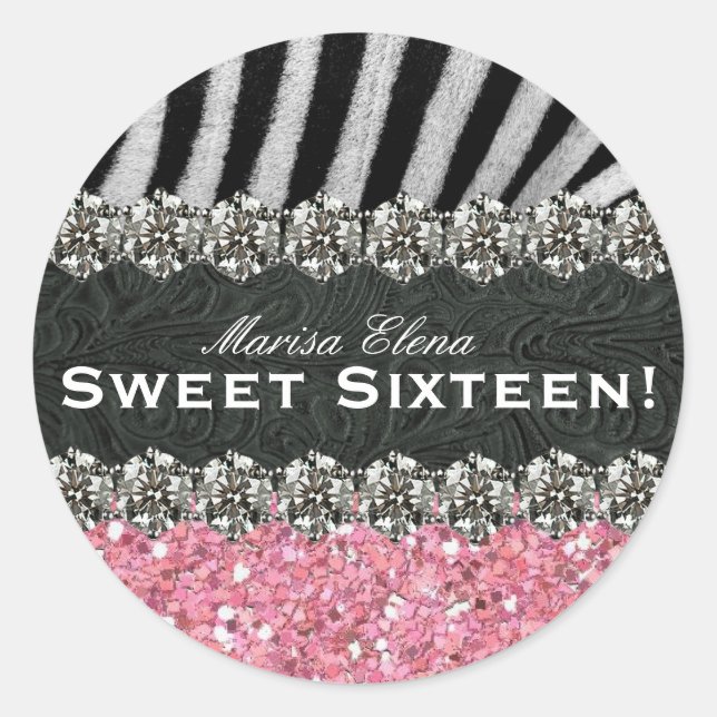 Sticker Rond Parties scintillant rose Look Zebra Celebra Sweet  (Devant)
