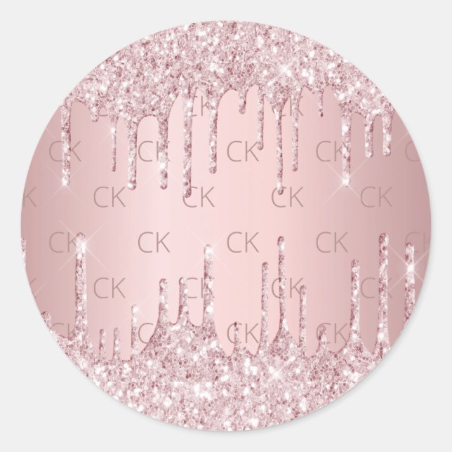 Sticker Rond Parties scintillant rose monogramme gouttes rose p (Devant)