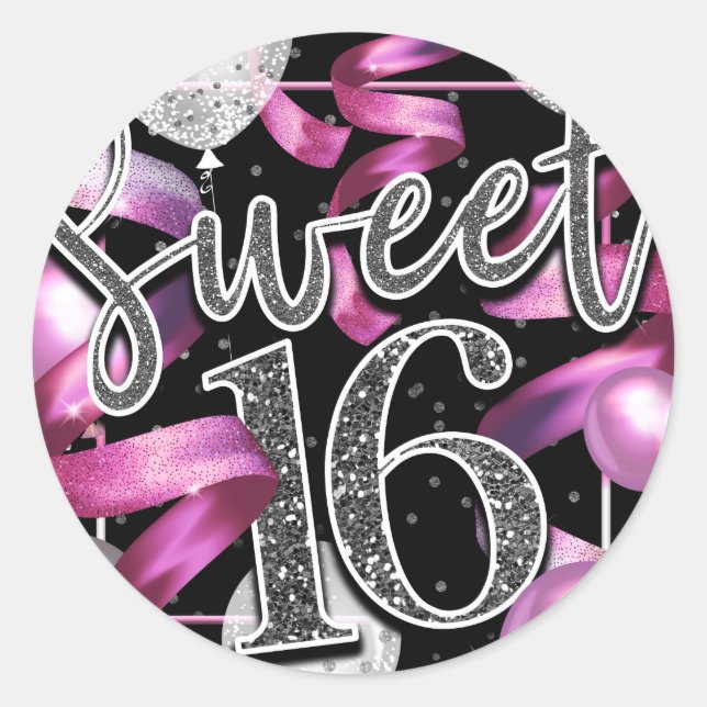 Sticker Rond Parties scintillant rose Noir Argent Faux Look Swe (Devant)