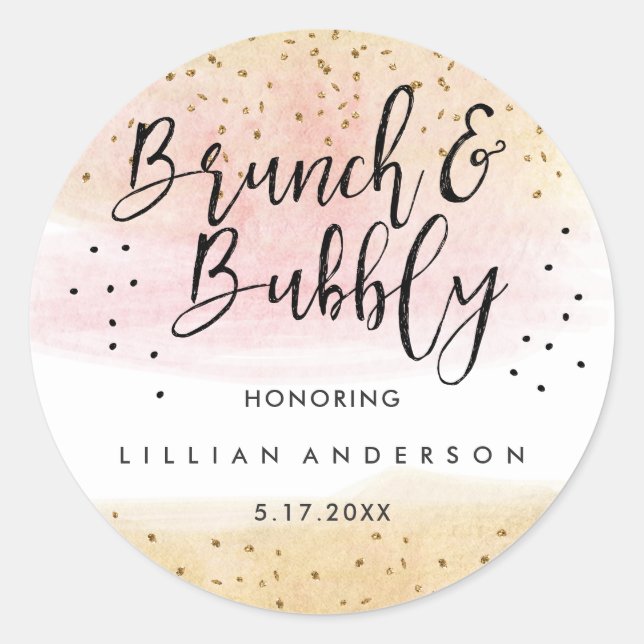 Sticker Rond Parties scintillant rose or Brunch et Fête des mar (Devant)