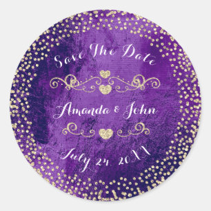 Sticker Rond Parties scintillant Rose or Enregistrer la date Pu