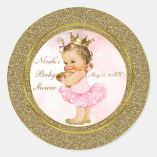 Sticker Rond Parties scintillant rose or Princesse Vintage bébé