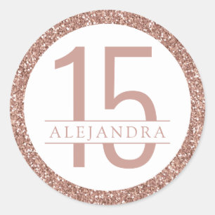 Sticker Rond Parties scintillant rose or rose Quince moderne Añ