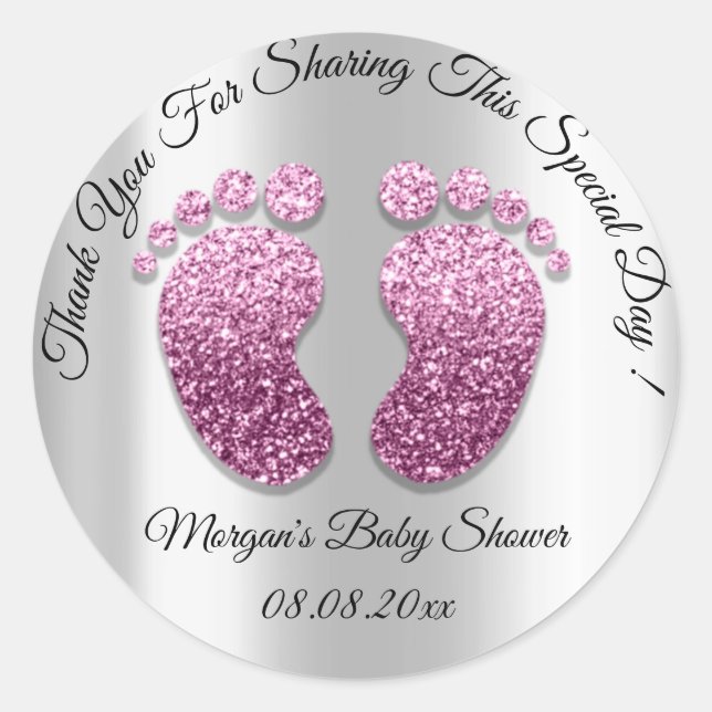 Sticker Rond Parties scintillant rose Pieds Baby shower Favoris (Devant)