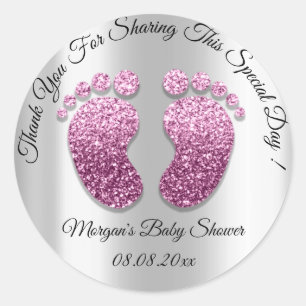 Sticker Rond Parties scintillant rose Pieds Baby shower Favoris