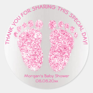 Sticker Rond Parties scintillant rose pieds Baby shower Favoris