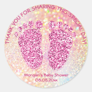 Sticker Rond Parties scintillant rose Pieds Baby shower Favoris