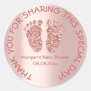 Sticker Rond Parties scintillant rose Pieds Baby shower Favoris