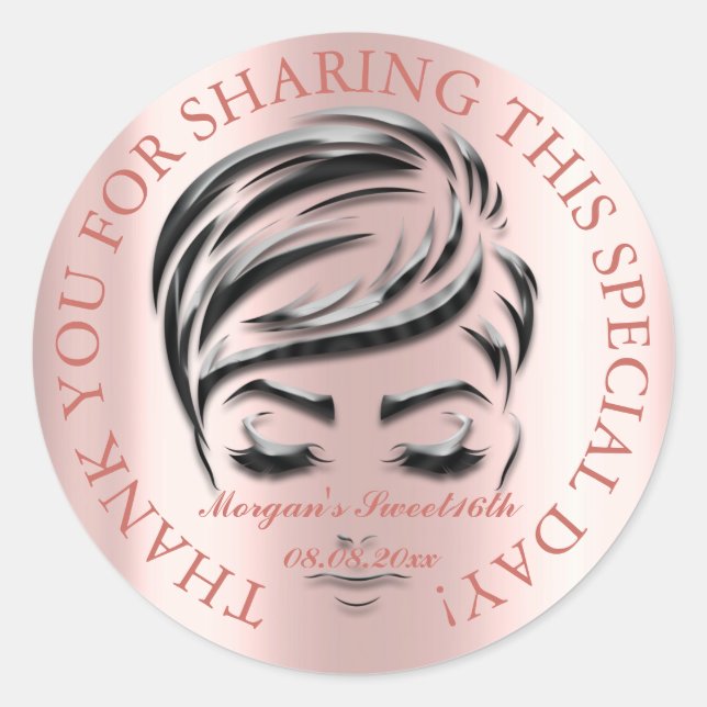 Sticker Rond Parties scintillant rose Pieds doux 16e Favor Merc (Devant)