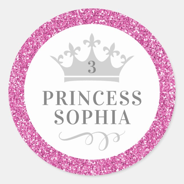 Sticker Rond Parties scintillant rose princesse Anniversaire Fa (Devant)