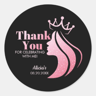 Sticker Rond Parties scintillant rose Reine Noir Anniversaire M