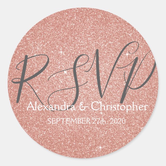Sticker Rond Parties scintillant Rose Rose Gold et Sparkle RSVP (Devant)