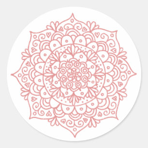 Sticker Rond Parties scintillant rose rose or Mandala Flower