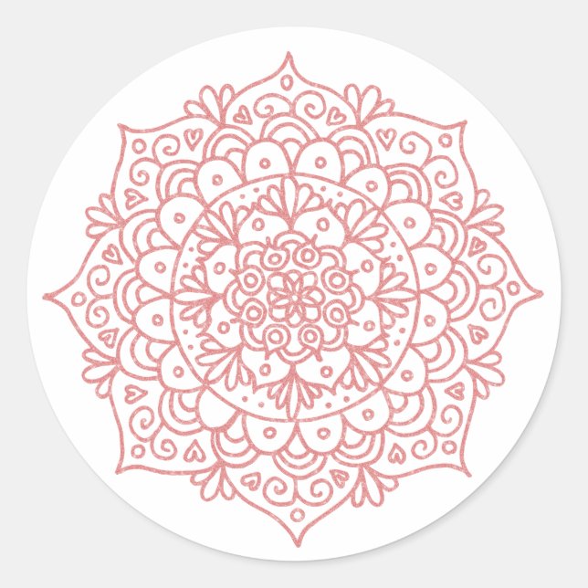 Sticker Rond Parties scintillant rose rose or Mandala Flower (Devant)