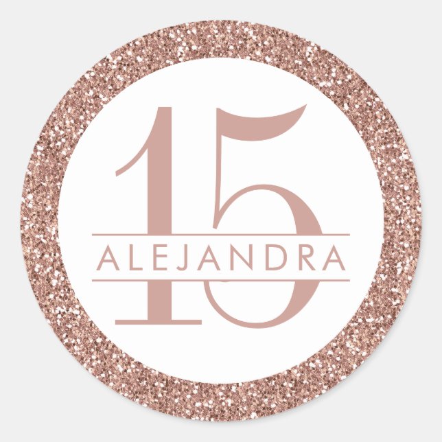 Sticker Rond Parties scintillant rose rose or Quince Años Favor (Devant)