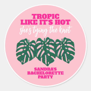 Sticker Rond Parties scintillant rose tropicale Monstera Bachel