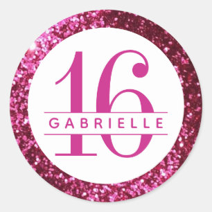 Sticker Rond Parties scintillant rose vif Anniversaire Favorise