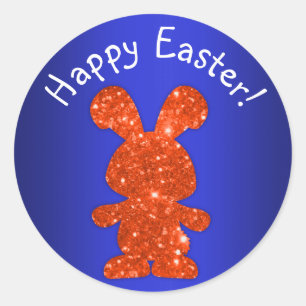 Sticker Rond Parties scintillant Rouge Bunny Joyeux Pâques