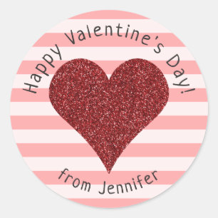 Sticker Rond Parties scintillant rouge Heureuse Sainte-Valentin