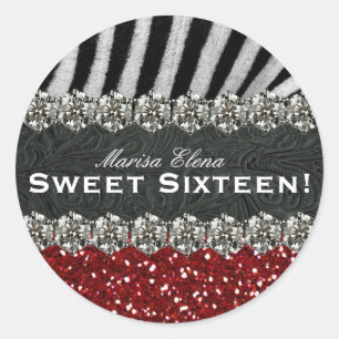 Sticker Rond Parties scintillant rouge Zebra Célébration Sweet