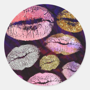 Sticker Rond Parties scintillant Sparkly Kiss Lips Beauté Maqui