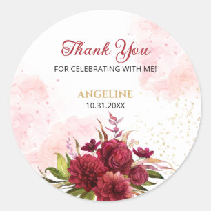 Sticker Rond Parties scintillant Splash Bourgogne Dahlia Rose A